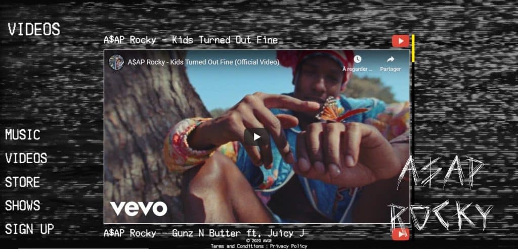 site a$ap Rocky web design brutaliste