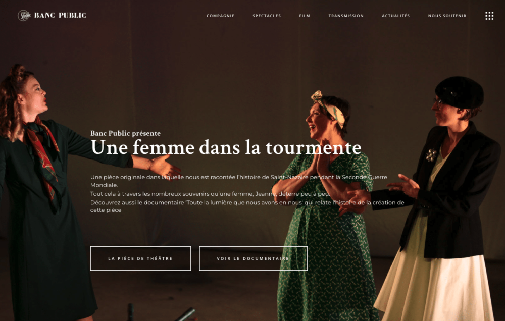 Homepage de la création du site d'une compagnie de théâtre