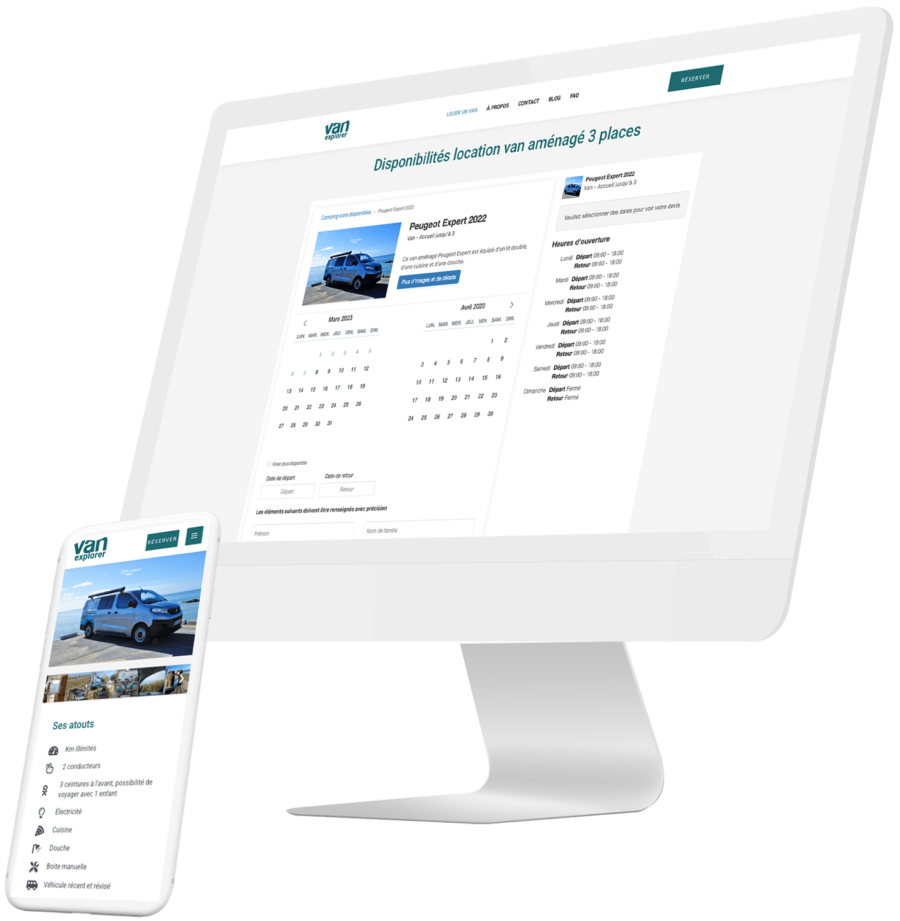 Mockup de la creation du site de vans aménagés de Van Explorer