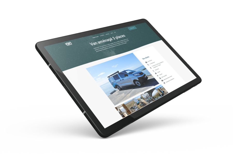 Mockup tablette du système de réservation Van Explorer